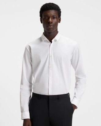 HUGO BOSS Mens Ero3 Long Sleeve Shirt in White Cotton - Size X-Large