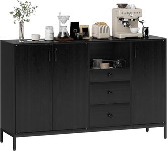 OEM Aparador De 3 Puertas Aparador De Sal&oacute;n Con 3 Cajones Estantes Ajustables Para Cocina Entrada Negro 143,5x40x90 Cm