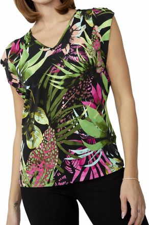 Frank Lyman Design Knit Top In Green / Fushia Print