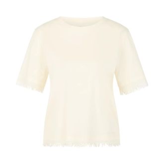 Marc Cain Tops, Dames, Beige, L, Katoen, Katoenen shirt met franjes