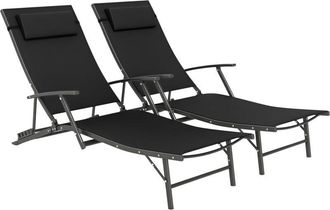 OUTSUNNY Set of 2 Garden Sun Loungers, Folding Chaise Lounge Chairs, Black