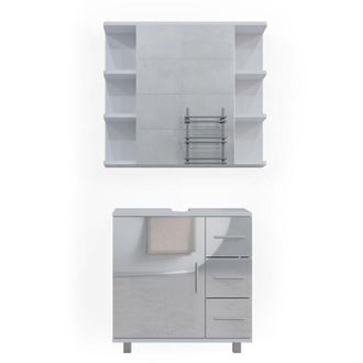 Vicco Set mobili bagno Ilias, Bianco lucido, 2 parti