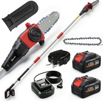 OUTSUNNY Motosierra Extensible 1,94-2,56 M, Motosierra El&eacute;ctrica Con Motor 300 W, 2 Bater&iacute;as 4,0 Ah, Cargador, Doble Bloqueo, Lubricaci&oacute;n Autom&aacute;tica