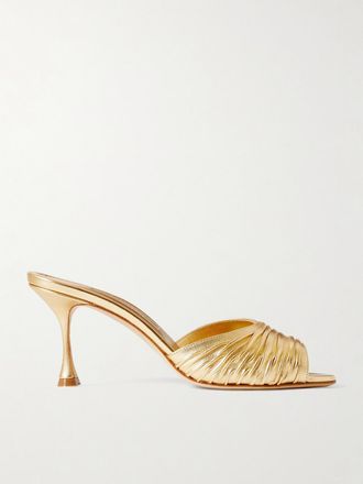 Manolo Blahnik Mule In Pelle Metallizzata Pirua 70 - Oro