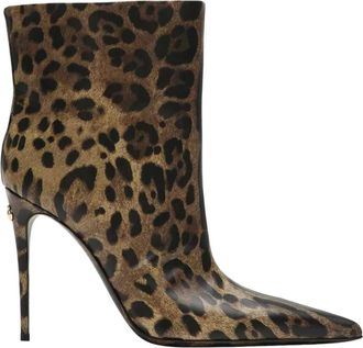 Dolce & Gabbana Luipaardprint Enkellaarzen - Dames - Laarzen met Hak - Bruin - 37 1/2 EU - Leer - Schoenen