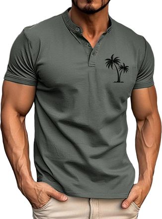 Generic Henley T Shirt Mens Grandad Collar Summer Heavyweight Short Sleeve Button Formal Shirts Adult Muscle Fit Designer Casual Smart Henley Tops England Blo