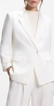 BOSS Jia Linen Blend Double Breasted Jacket in Bright White at Nordstrom, Size 16