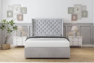 Comfort Beds Selena Naples Divan Set No Drawers-54 Wingback in Silver | Size: Single