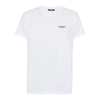 Balmain T-Shirts, male, White, 2XL, Balain Paris flocked short-sleeved T-shirt