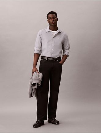 Calvin Klein Mens Yarn-Dyed Stripe Seersucker Classic Button-Down Shirt - Grey - XL