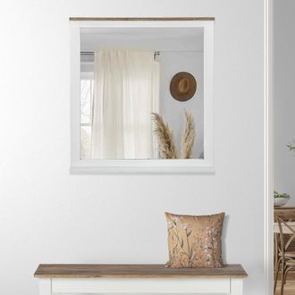 WOMO-DESIGN Womo-design - Espejo De Pared Xian 80 X 76 Cm Rectangular De Cristal Marco De Madera Maciza De Mango Lacado Blanco/naturaleza Estilo R&uacute;stico Elegante 