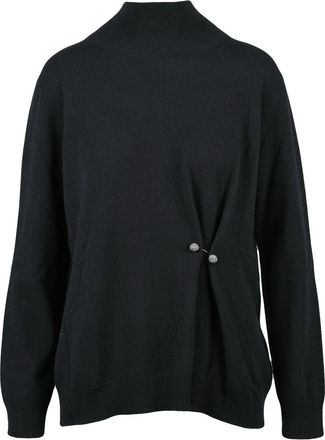 Fabiana Filippi Black Wool-Blend Gathered Mock Neck Sweater