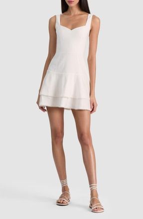 Alice & Olivia Miriam Picot Trim Linen Blend Minidress in Off White at Nordstrom, Size 6