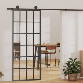 vidaXL Vidaxl - Puerta Corredera Esg Vidrio Y Aluminio Negra 76x205 Cm