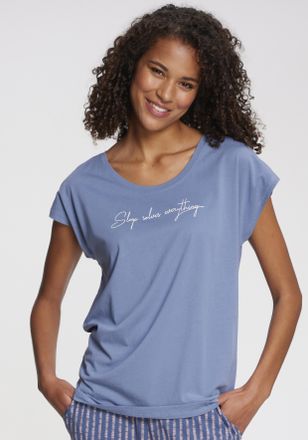 Vivance Pyjamaoberteil VIVANCE DREAMS, Damen, Gr. 32/34, blau (hellblau), Single Jersey, Obermaterial: 50% Baumwolle, 50% Viskose, unifarben, Basic, Rundhals,