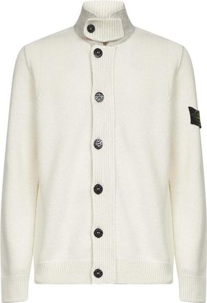 Stone Island Truien & Vesten, Heren, Wit, L, Wol, Witte Trui met Rits en Badge