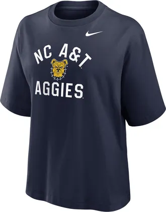 Nike Womens College (North Carolina A&T University) Boxy T-Shirt in Blue | W11668NCAT26-NVY