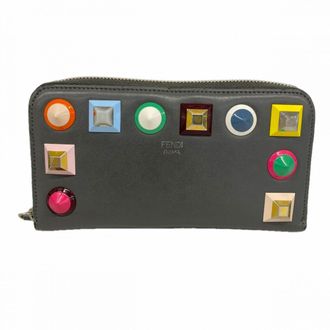 Fendi Gray Leather Long Wallet (Bi-Fold) (Pre-Owned)