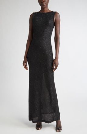 St. John Aura Sleeveless Stretch Sequin Knit Gown in Black at Nordstrom, Size Large