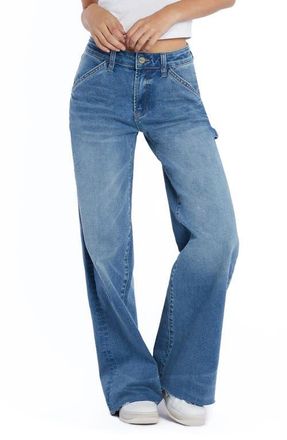HINT OF BLU Raw Hem Wide Leg Carpenter Jeans in Palma Blue at Nordstrom, Size 26