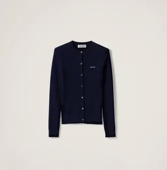 Miu Miu Cable-knit Cashmere And Silk Cardigan, Woman, Navy, Size 36