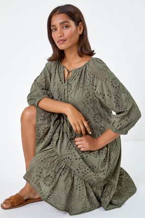 Roman Cotton Broderie Tiered Smock Dress