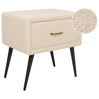 Beliani Mesa De Noche Tapizada Minimalista Caj&oacute;n Boucl&eacute; Beige Flayat