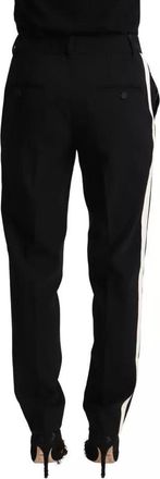 Dolce & Gabbana Womens Black White Stripes Wool Tapered Pants And Virgin Silk Elastane