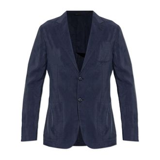 Giorgio Armani Blazers, male, Blue, Size: 2XL Silk Blazer With Open Lapels