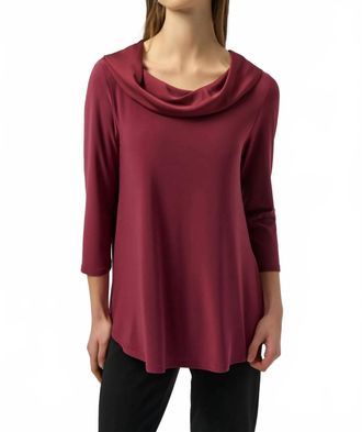 Joseph Ribkoff Cowl Neck Silky Knit 3/4 Sleeves Top In Merlot