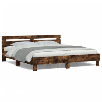 Berkfield Home Bed Frame with LED without Mattress Smoked Oak 160x200 cm in Brown