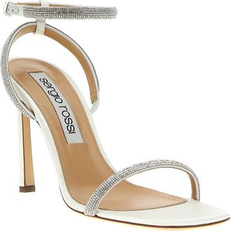 Sergio Rossi Womens Rhinestone-Embellished Goatskin Heels White Goat Leather