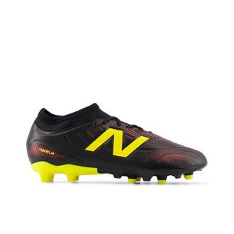 New Balance Kids Tekela Team Low Jnr FG V5 in Black/Yellow/Red Synthetic, size 13.5