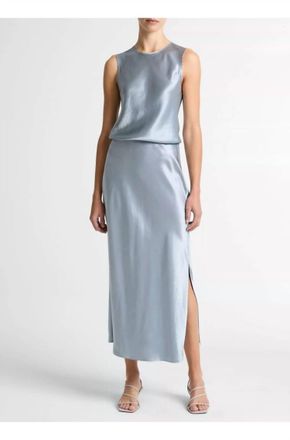 Vince Side Slit Slip Skirt In Light Lagoon