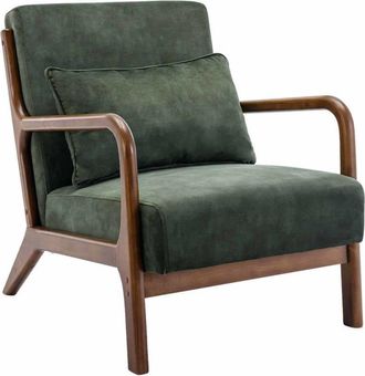 Sweeek Sill&oacute;n escandinavo de terciopelo y madera de hevea, kaki oscuro