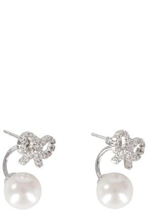 Self Portrait Crystal Bow Pearl Jacket Earrings
