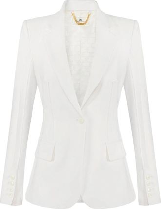 Elisabetta Franchi Blazer in double stretch crepe - Dames - Blazers - Wit - M - Leer - Jassen