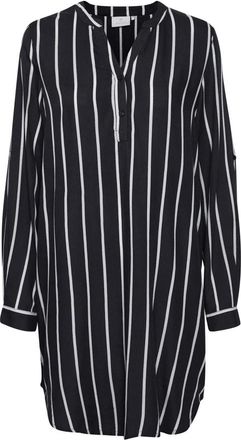 Kaffe Gestreepte Jurk Zwart/Krijtstreep - Dames - Shirt Kleedjes - Zwart - L - Kleedjes