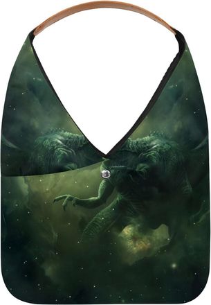 Generic Green Galaxy Dinosaur Reusable Lightweight Grocery Bags - Foldable Into Compact Pouch, Washable & Sturdy, Multipurpose for Shopping and Travel