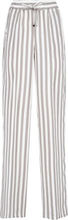 Kiton Beige Wide-Leg Vertical Striped Silk Trousers