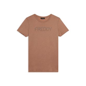 Freddy T-shirt donna con logo in strass bicolori