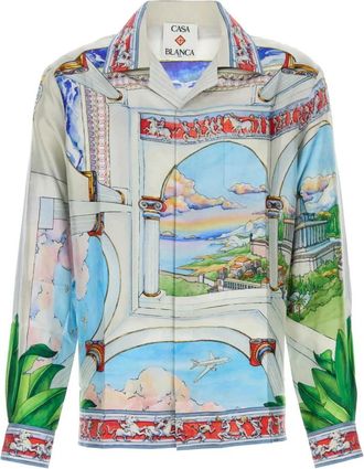 Casablanca Casual Shirts, male, Multicolor, Size: XL Cuban Collar Long Sleeve Shirt