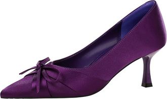 Generic Women Pointed Toe Stiletto High Heels 6CM Satin Pumps Bow Wedding Evening Party (Purple,6.5)