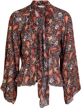 Rixo Rixo Uma Floral Chiffon Blouse - Red - 16 (UK 16 / XL)