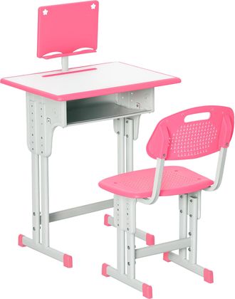 HOMCOM Conjunto De Escritorio Y Silla Infantil Para Ni&ntilde;os De 6 A&ntilde;os En Adelante, Altura Regulable, Con 1 Caj&oacute;n Y Estante, 60 X 45 X 90-102 Cm, Rosa