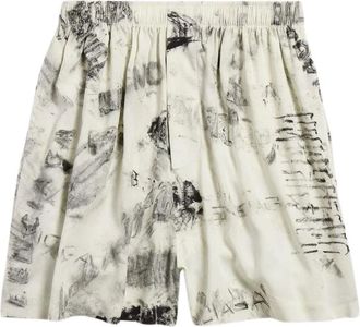 Balenciaga Korte Broeken, Heren, Beige, S, Bermuda in Viscose met Print