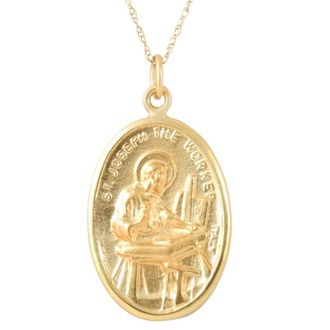 Pompeii3 14k White or Yellow Gold St. Joseph Medal Pendant 1 Tall 2.5 Grams