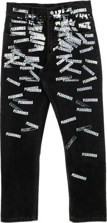 Pleasures Slim-Fit Logo Print Jeans - Heren - Slim Fit Jeans - Zwart - W38 - Jeans