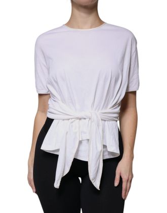 Dolce & Gabbana Womens White Cotton Silk Round Neck Wrap Blouse Top