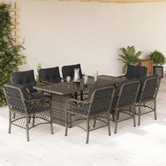 vidaXL Set Comedor Jard&iacute;n 9 Pzas Y Cojines Rat&aacute;n Sint&eacute;tico Gris Vidaxl